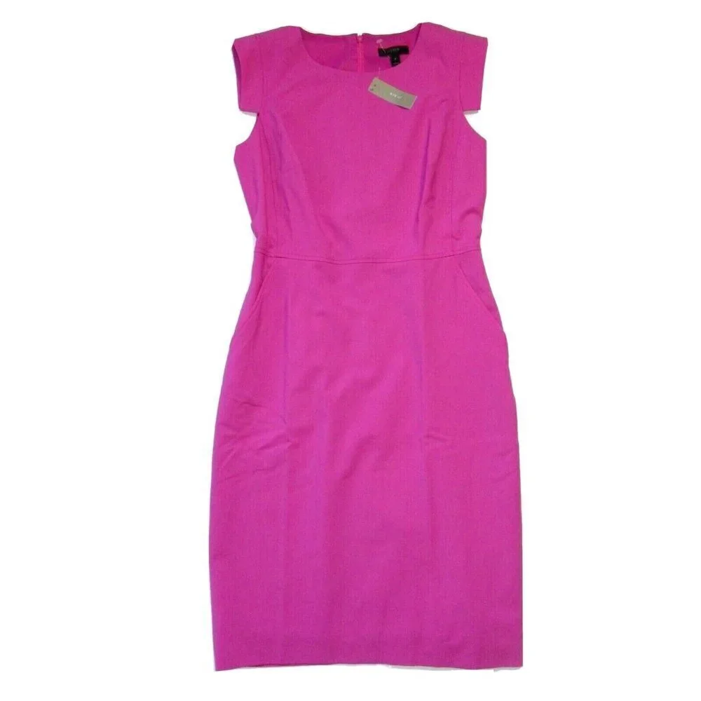 NWT J.Crew Resume Sheath in Vivid Flamingo Pink Stretch Wool Dress 0 $188